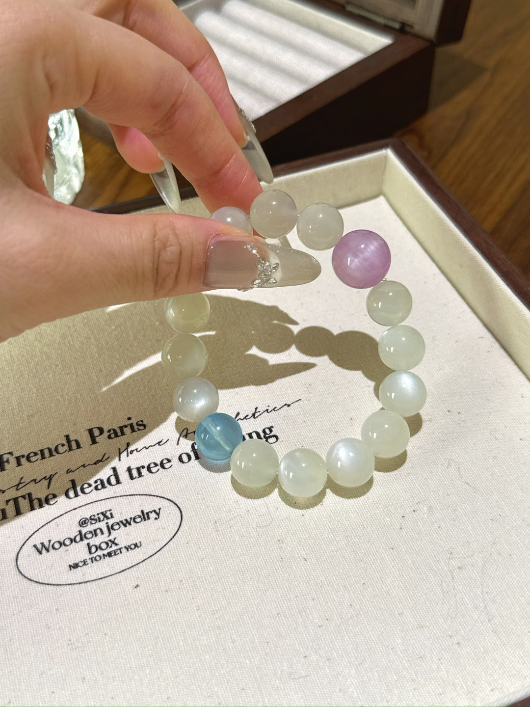 ▫️▪️ White moonlight purple aquamarine bracelet